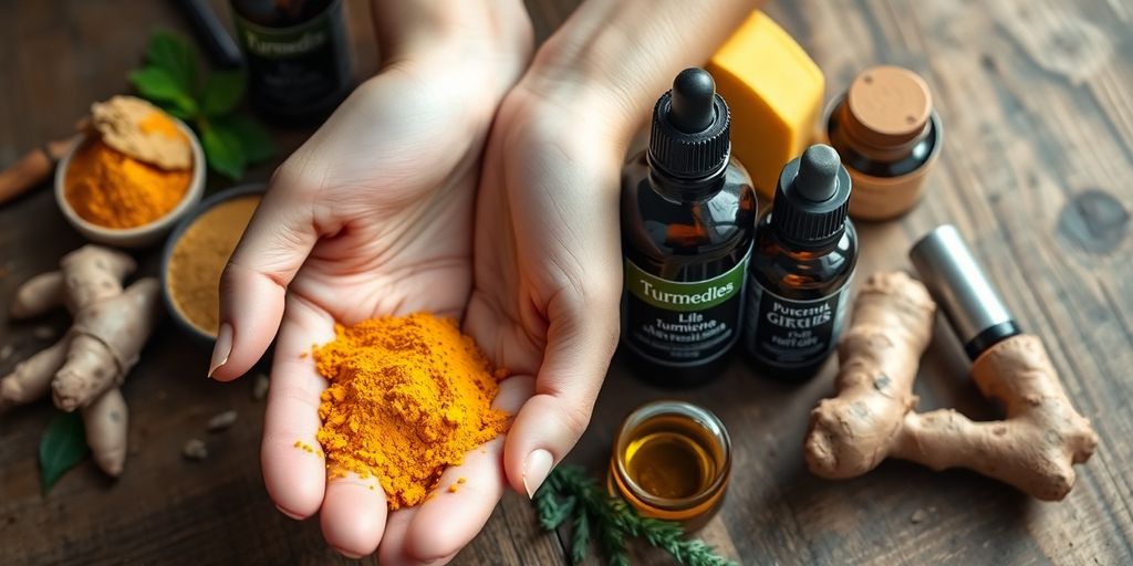 Natural remedies for arthritis pain relief on a table.