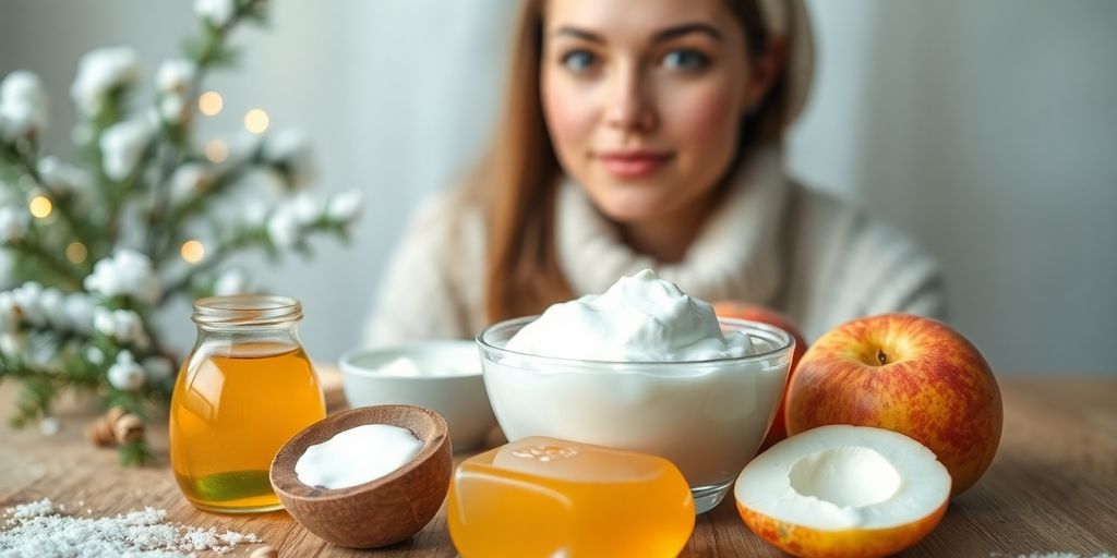 Natural ingredients for DIY winter face pack for glowing skin.