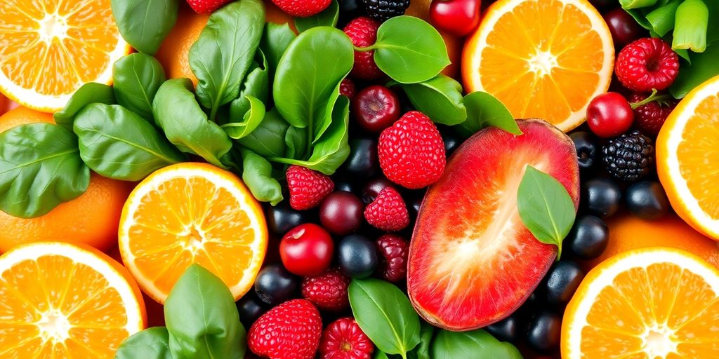 Colorful fruits and vegetables for immune health boost.