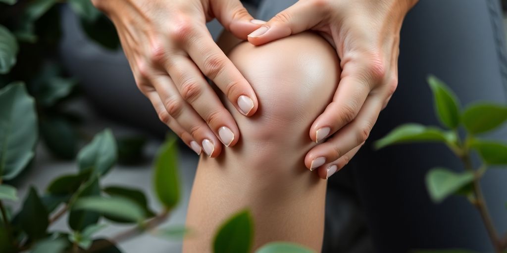 Hands massaging a knee for arthritis pain relief.