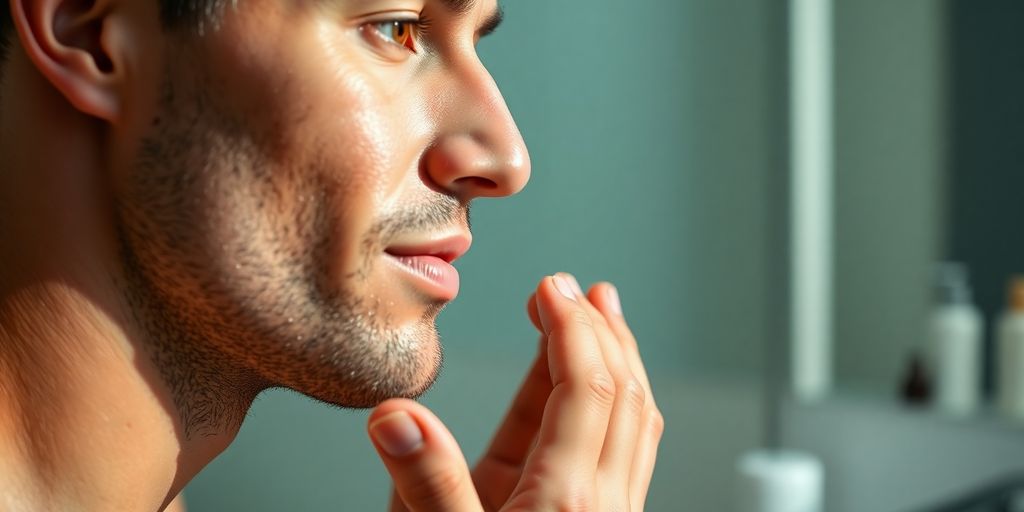 Man applying skincare products for glowing skin.