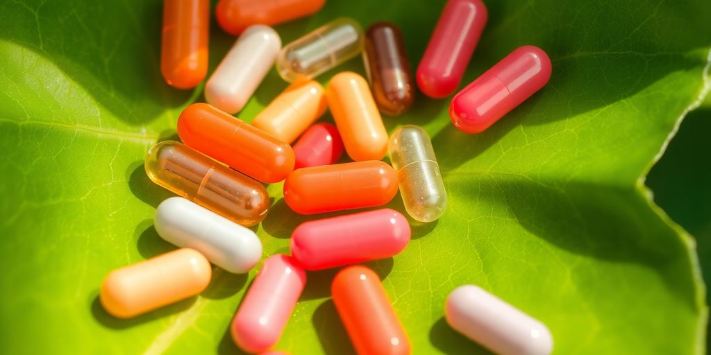 Colorful probiotics on a healthy leaf.