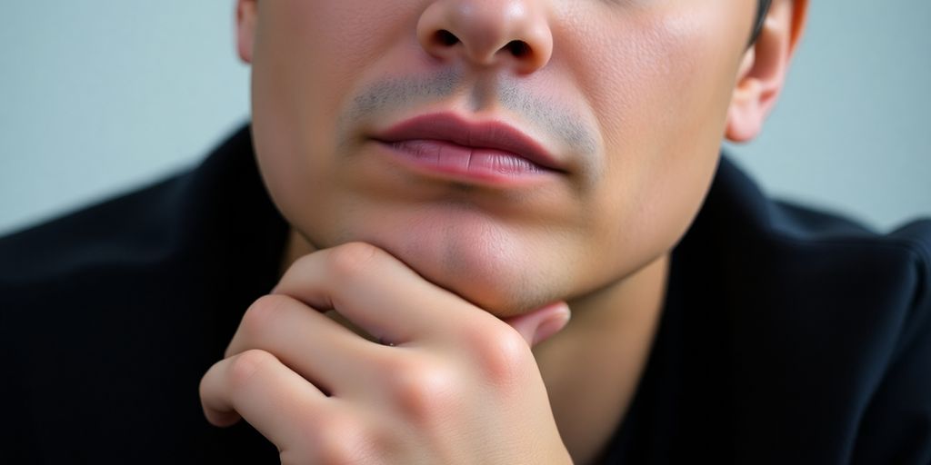 Person deep in thought, head tilted slightly.