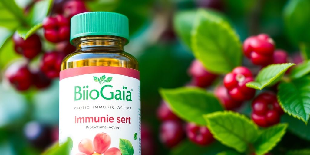BioGaia Probiotic Immune Active bottle and ingredients.