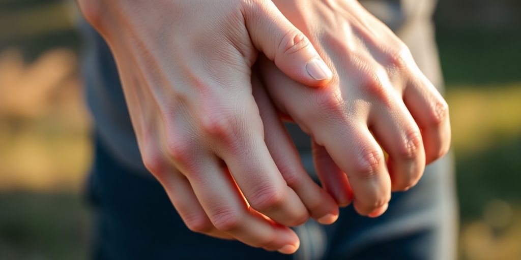 Hands gently stretching, natural light, healthy joints