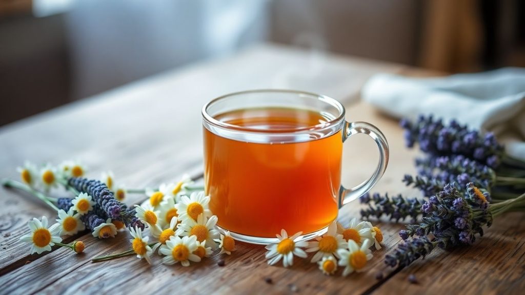 Herbal tea with flowers and lavender