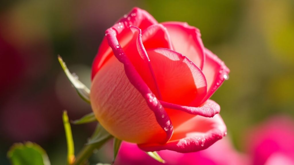 Rose with dew drops, soft background